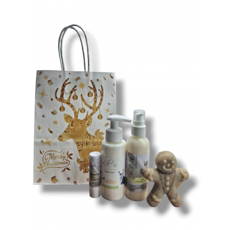 Sac Noël - 1 savon pain épice 70g + 1 lait démaquillant (au choix) + 1 lait corporel (au choix) + 1 Baume à lèvres